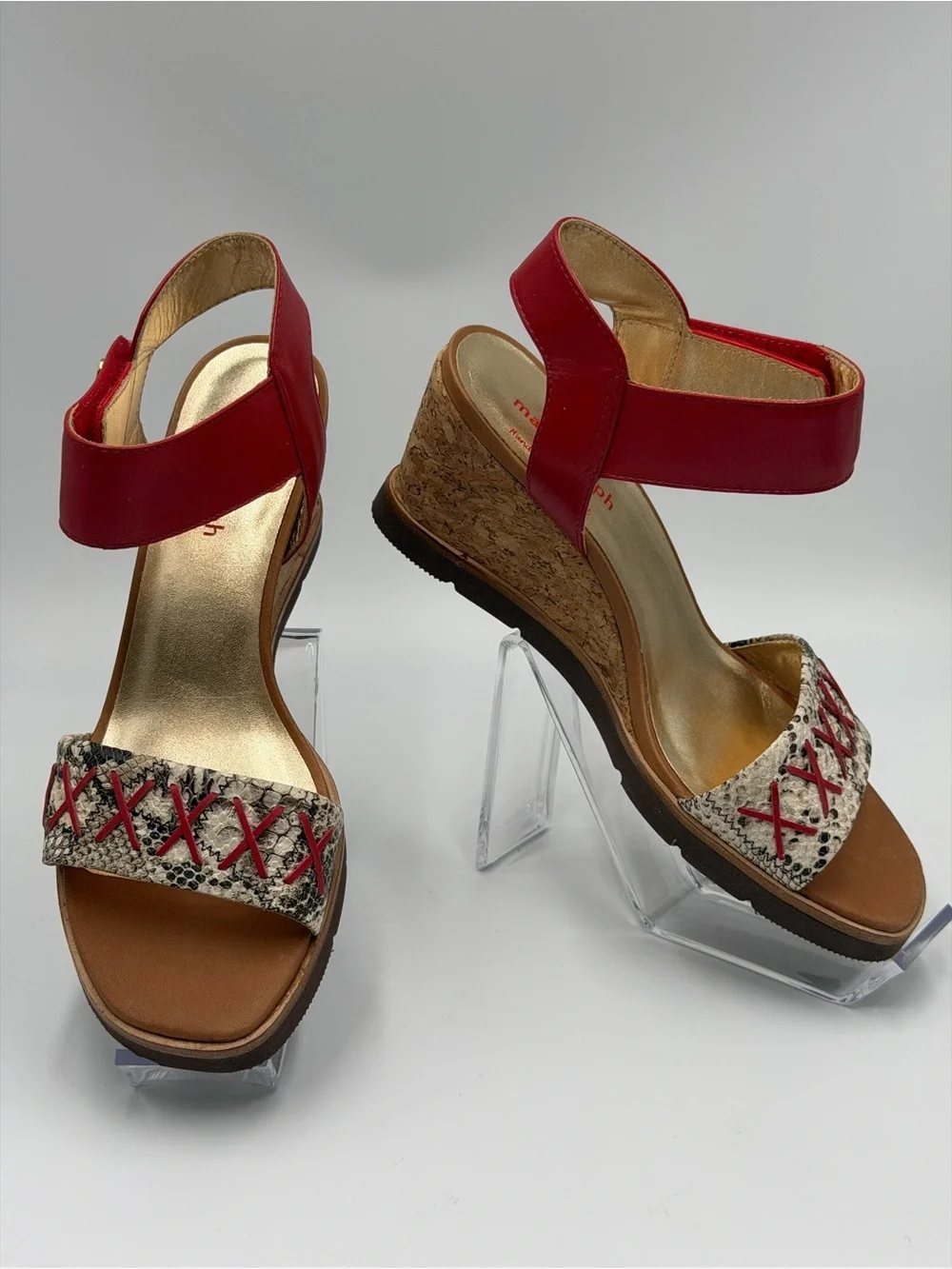 Marc Joseph Dyckman Street Sandals Wedge in Red and Beige Size 5